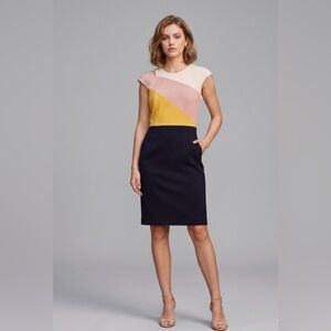 BOSS Hugo Boss Colorblock Sheath Dress Pink Yellow Navy Blue - Size 8